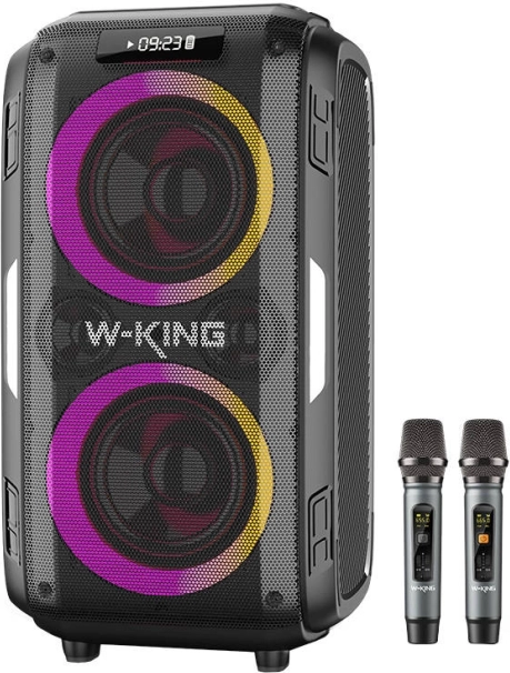 Bezdrátový reproduktor W-KING T9 Pro s výkonem 120 W a 2 mikrofony – černý