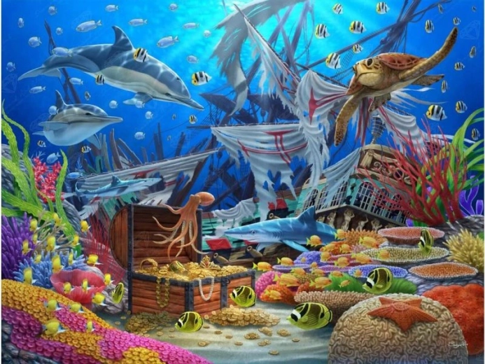 Diamantová mozaika (diamond painting) podvodní poklad 40 × 30 cm