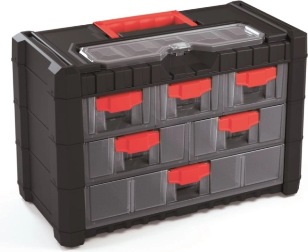 Plastový závěsný organizér na nářadí s 6 zásuvkami 400 × 200 × 260 mm