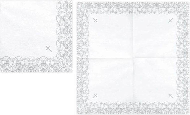 Komunijní papírové ubrousky se stříbrným ornamentem 33 × 33 cm 20 ks