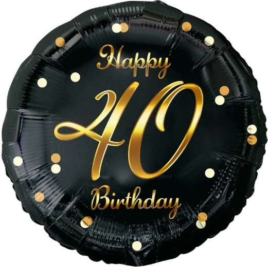 Fóliový balón Happy 40th Birthday černý se zlatým potiskem