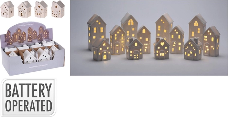 Dekorativní porcelánový domeček s LED osvětlením