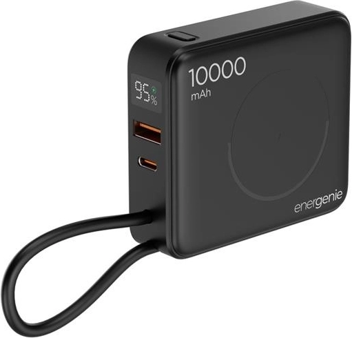 Energenie powerbanka 10 000 mAh s bezdrátovým nabíjením 15 W a PD 20 W, černá