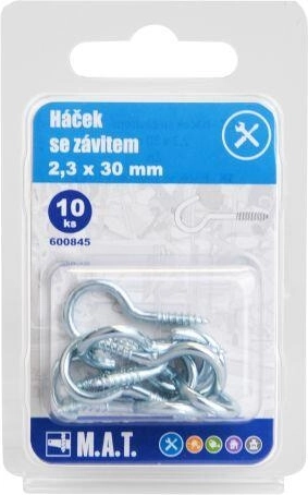 Háček se závitem 30 × 2,3 mm, pozinkovaný (10 ks)
