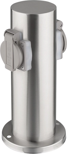 Solight zahradní elektrický sloupek z nerezu IP44 se 2 zásuvkami, válec, stříbrný