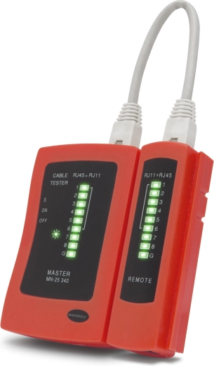 Tester síťových a telefonních kabelů RJ11, RJ12 a RJ45