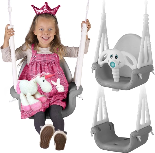 Ricokids dětská kyvadlová houpačka sloník 3v1 šedo-bílá
