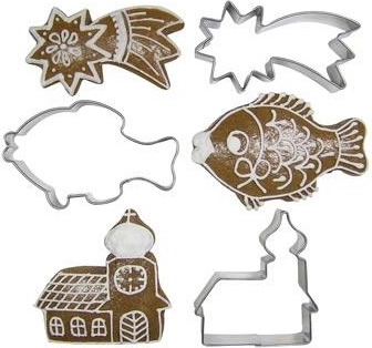 Sada nerezových vykrajovátek na cukroví – kometa, kapr a kostelík, 10 ks