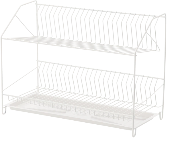 Dvoupodlažní kovový odkapávač na nádobí 50 cm, bílý