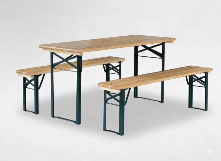 Zahradní pivní set Garden Line – skládací stůl 117 × 56 × 76 cm a 2 lavice 117 × 25 × 46 cm