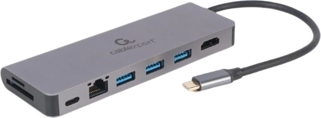 Usb‑c hub s hdmi (uhd 4k), gigabit lan, 2× usb‑a, sd/microsd a 100 w pd – CABLEXPERT