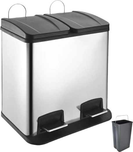 Dvoukomorový nerezový odpadkový koš Duo s pedálem 2 × 20 l