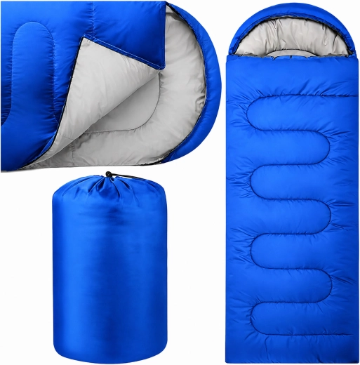 Turistický spacák mumie 2v1 s kapucí 210 × 70 cm, modrý