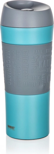 Termohrnek na cesty 400 ml MATTY, nerez a silikon, modrý