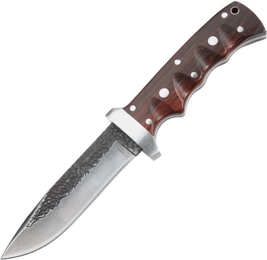 Outdoorový nůž z damaškové oceli s pouzdrem – palisandrová rukojeť, 12 cm