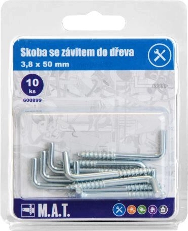 Skoba se závitem do dřeva 50 × 3,8 mm, pozink, 10 ks