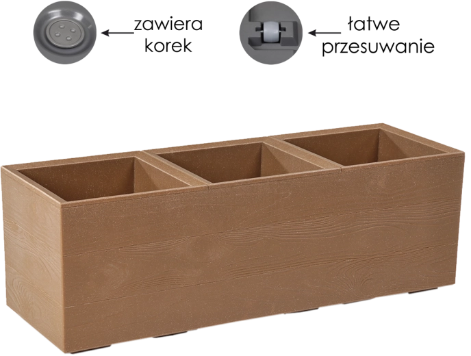 Květináč Lamela Karo Eco Wood s imitací dřeva na kolečkách 39 l