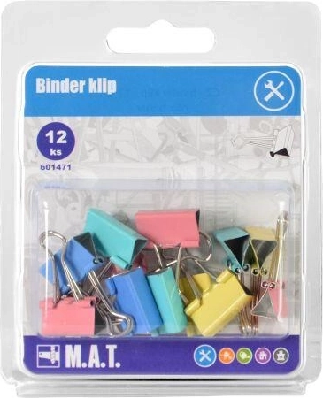 Kancelářské klipy Binder – mix barev, 12 ks