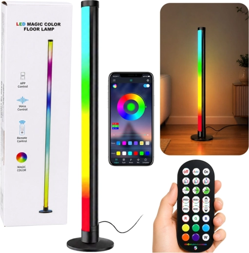 Rgb led rohová stojací lampa 90 cm s hudebním režimem, aplikací a dálkovým ovladačem