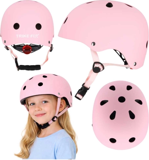 Trike Fix dětská cyklistická helma s LED, růžová (S 48–54 cm)