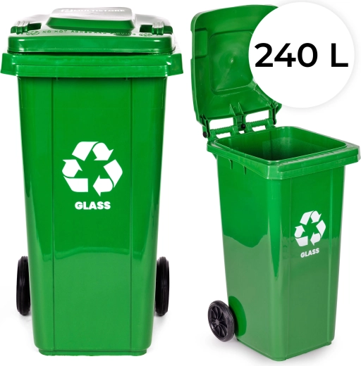 Popelnice na sklo 240 l se gumovými koly, zelená
