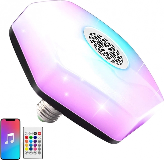 LED barevná žárovka s vestavěným reproduktorem