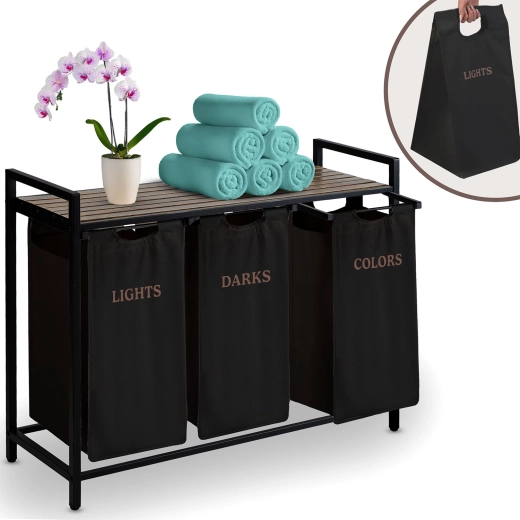Tříkomorový koš na prádlo Massido s policí 120 l