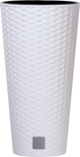plastový květináč s ratanovou texturou PROSPERPLAST Rato Tubus, bílý, 20 cm