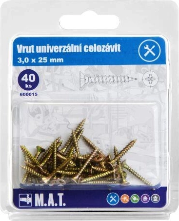 Univerzální vruty celozávit 3,0 × 25 mm, zinkované, 40 ks