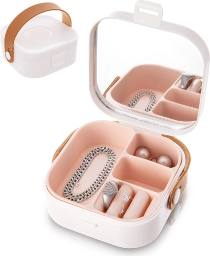 Cestovní šperkovnice s zrcátkem 9,5 × 9,5 × 4 cm