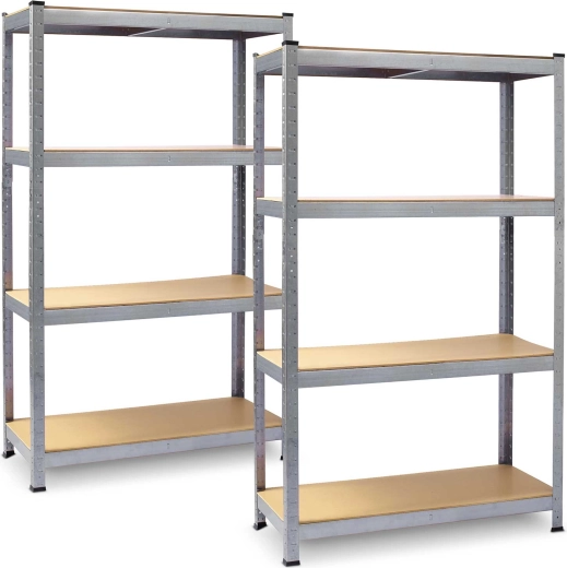 Kovový regál do dílny a garáže 150 × 75 × 30 cm – sada 2 ks, stříbrný galvanizovaný