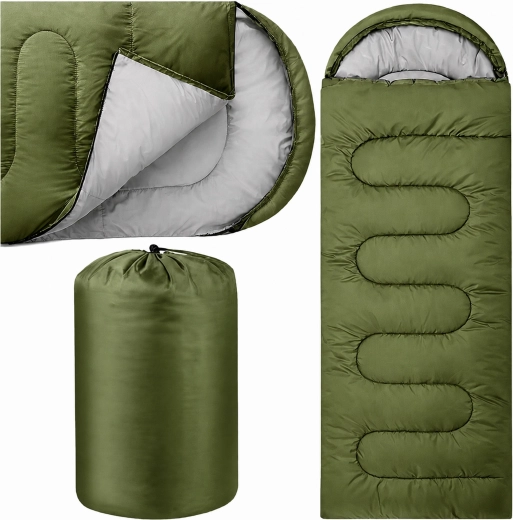 Turistický spacák mumie 2v1 s kapucí 210 × 70 cm, zelený