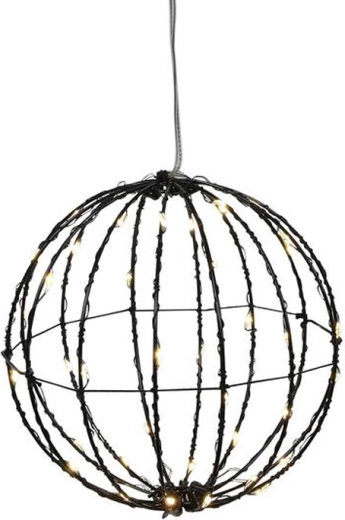 Vánoční světelná dekorace černá koule s časovačem, 40 LED, 15 cm
