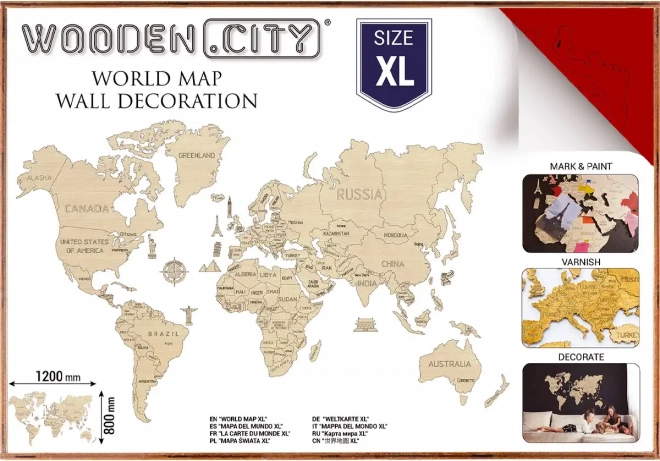 WOODEN CITY dřevěná 3D mapa světa na stěnu XL – Koralová