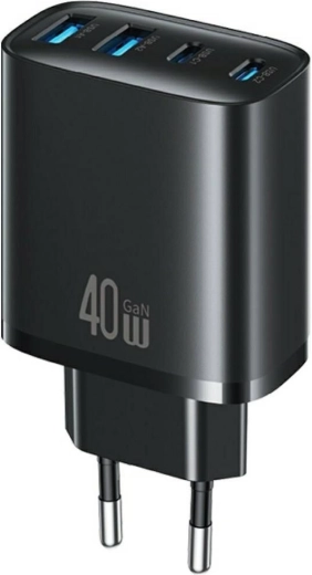 Síťová nabíječka USAMS T70 40 W, 2× USB-A + 2× USB-C, černá