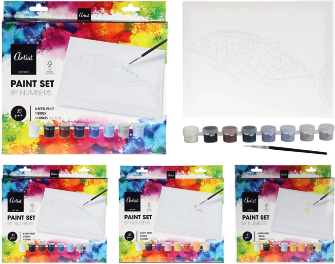 malířská sada s předtištěným motivem – akrylové barvy, plátno 24 × 30 cm a štětec