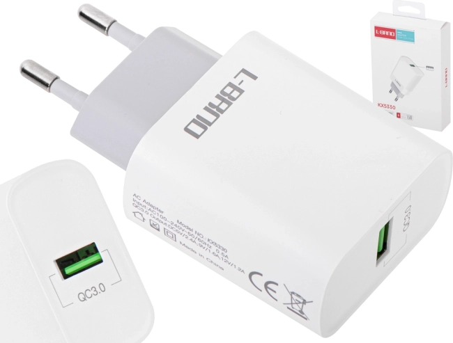 Síťová nabíječka usb 15 w s rychlým nabíjením qc 3.0 L-BRNO bílá