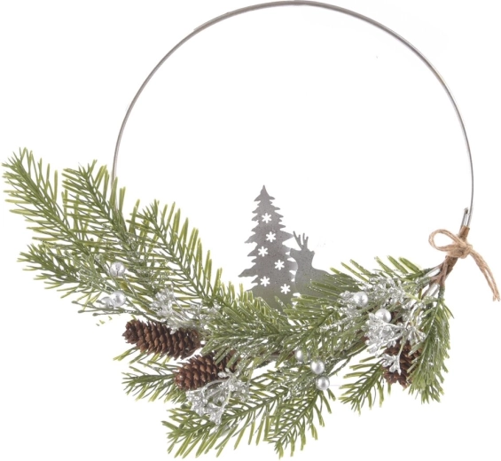 Závěsný dekorativní věnec DEER z kovu a plastu, 28 cm