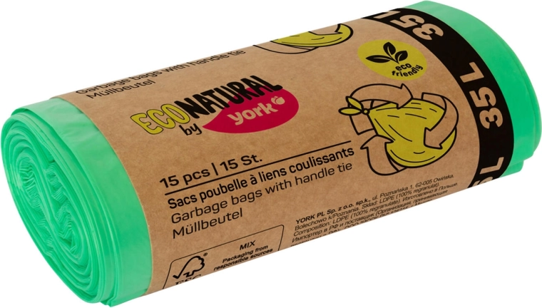 Ekologické odpadkové pytle s uchy 35 l, zelené, 50 × 60 cm (15 ks)
