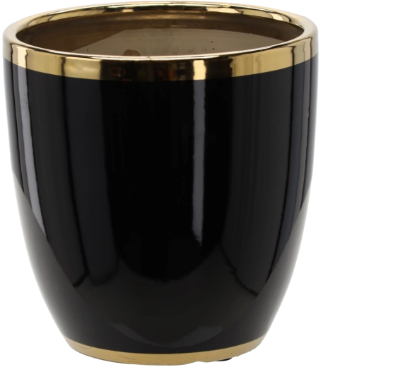 Keramický obal na květináč 26 × 26 × 27 cm černý se zlatým lemem