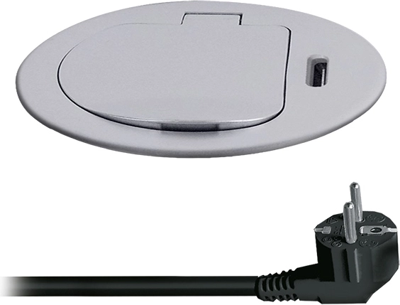 Solight vestavná zásuvka 1x 230 V + USB-C PD 20 W, 2 m, stříbrná
