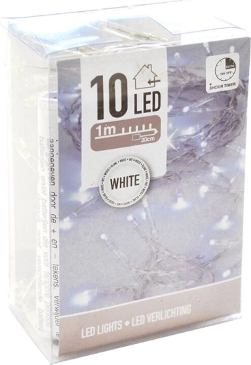 LED světelný řetěz do interiéru – bílý, 10 LED, 120 cm, s časovačem