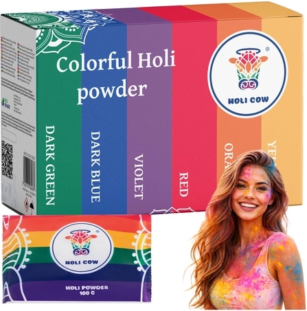 Barevný holi prášek Holi Cow sada 6×100 g