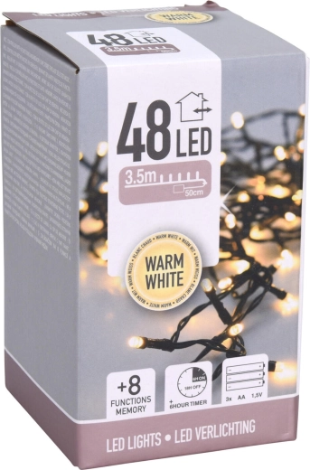 Vánoční LED osvětlení 3,5 m, 48 LED, teplá bílá, 8 funkcí, časovač