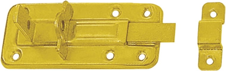 Zástrč se zámkem pro okenice a dveře 120 × 45 × 1,0 mm, ocel žlutě pozinkovaná