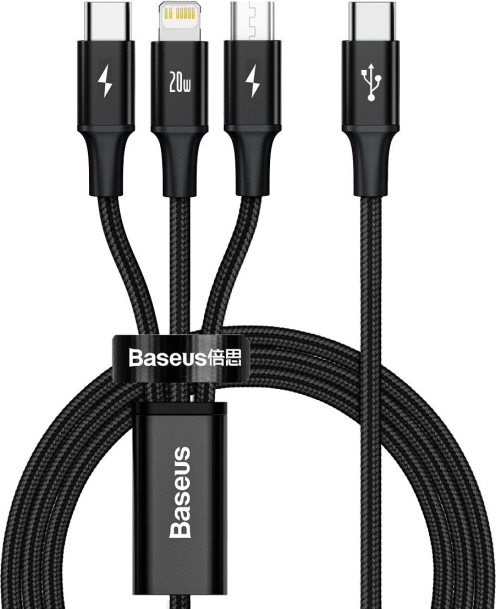 Nabíjecí kabel Baseus 3 v 1, 20W, černý, 1,5 m