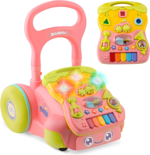 Chodítko 2v1 s hudbou a odnímatelným panelem RICOKIDS růžové