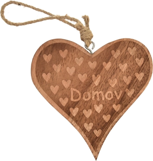 Závěsná dekorace srdce mango Domov 15 × 2 × 15 cm