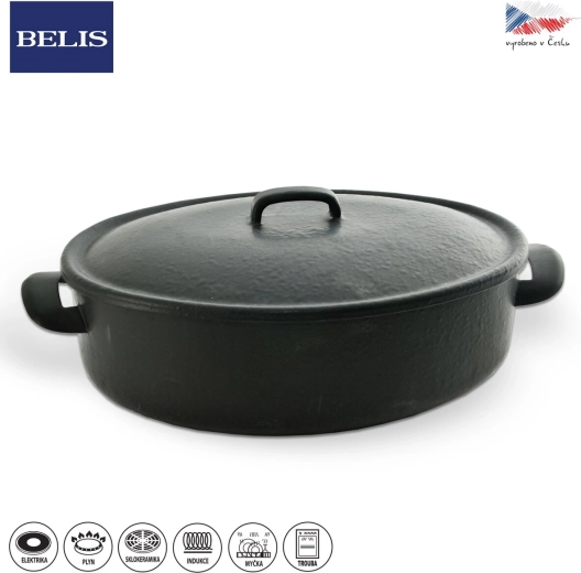 Belis smaltovaný pekáč s víkem 40 × 25 × 14 cm černý