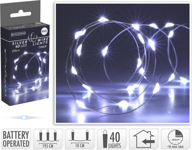 Vánoční LED řetěz studeně bílý 1,95 m s časovačem - 1 kus